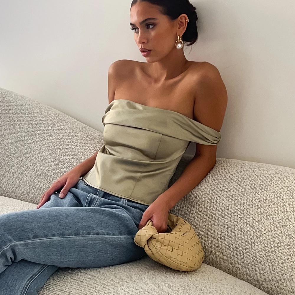 Meshki Anysa Satin Strapless Top - Sage